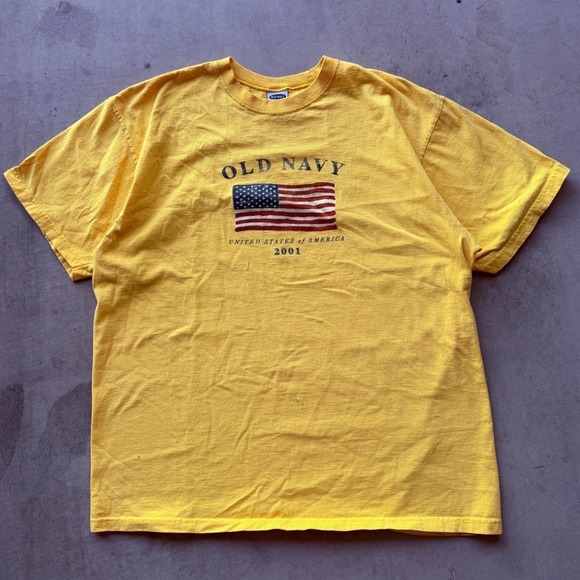 Old Navy Other - Old Navy T-Shirt Mens XXL Yellow Good 2001 USA Flag Graphic Tee